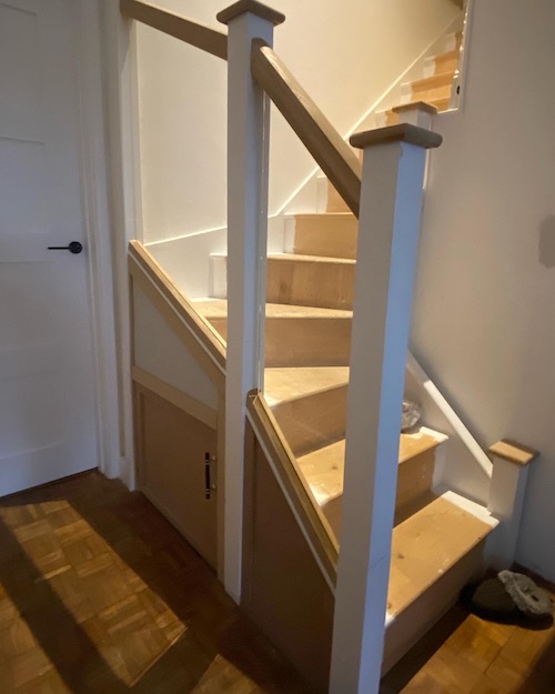 newly installed glazed and oak bannister