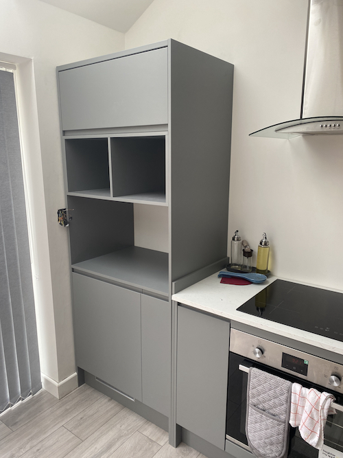 Newly installed grey kitchen unit