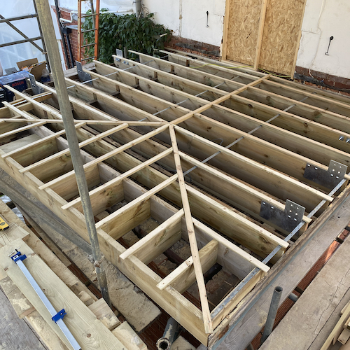 Wide shot of timber roofing work